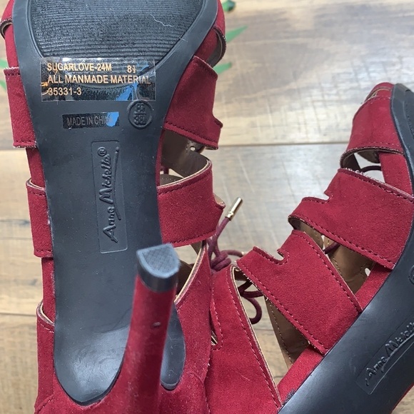 Ann Michell Red Lace Up Open Toe Heels sz 8.5 - Picture 4 of 5